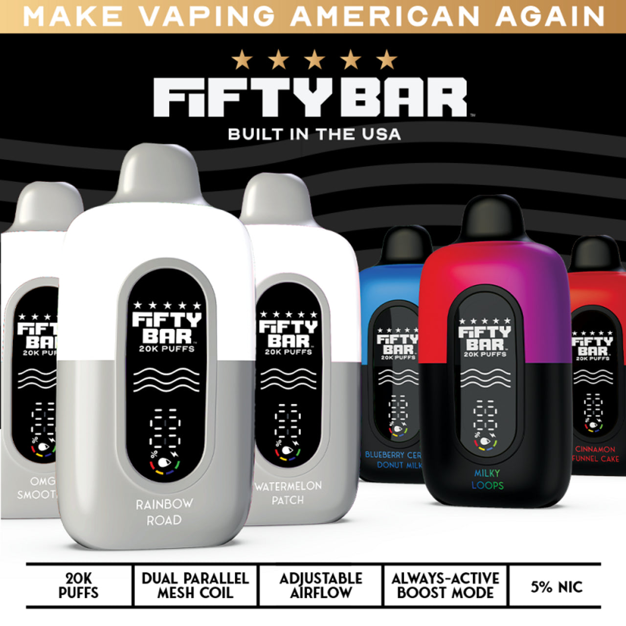 Fifty Bar | 20,000 Puffs | 5% | Type-C Rechargeable